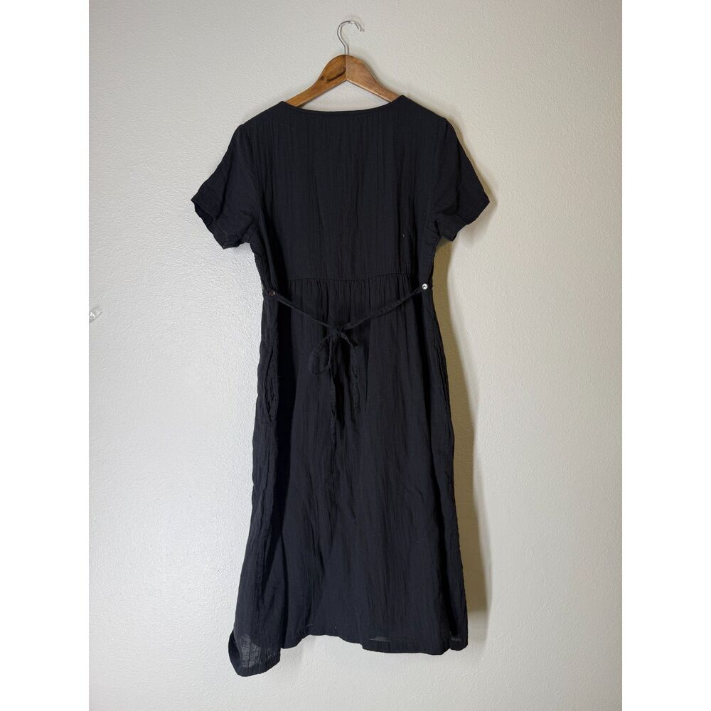 April Cornell Black Gauzy Dress Womens Sz M Floral Embroidered Boho COTTON - Picture 3 of 8